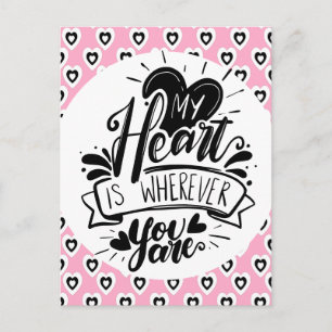 Carte Postale Citation coeurs roses et noirs Saint-Valentin