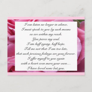Carte Postale Citation d'amour de Jane Austen Fleur rose pâle ro