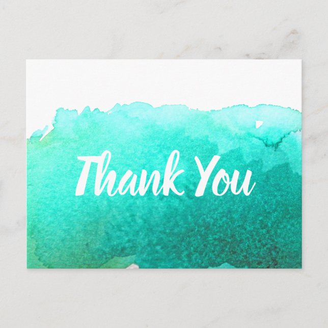 Carte Postale Citation d'art à l'aquarelle bleu sarcelle Merci (Devant)