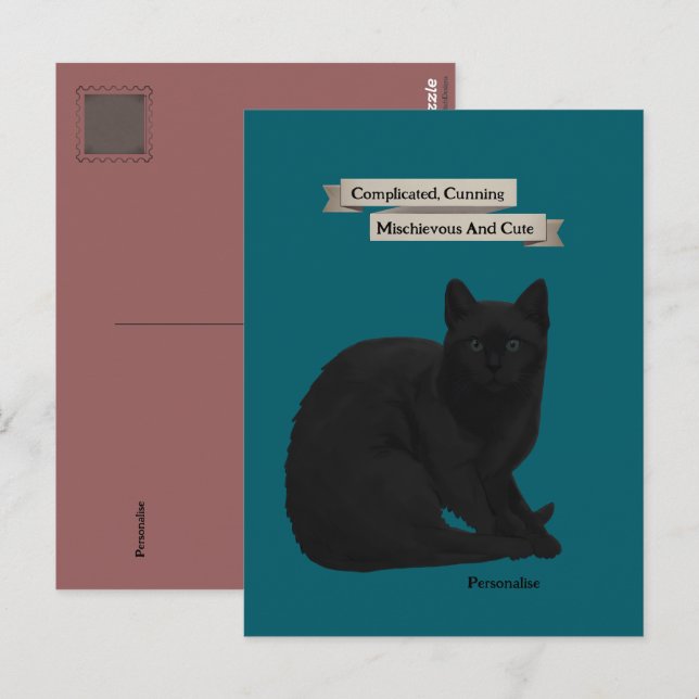 Carte Postale Citation de chat noir mystérieux personnalisée sar (Devant / Derrière)