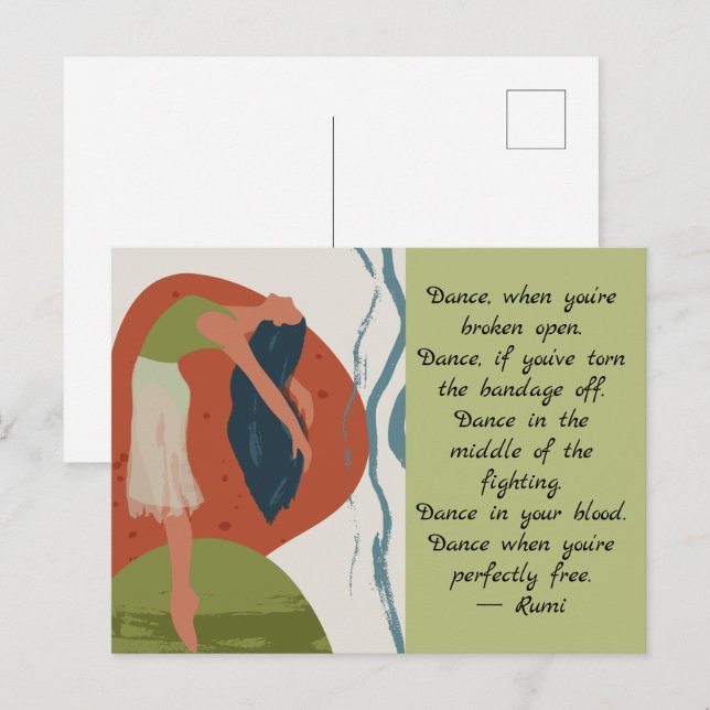 Carte Postale Citation de danse de Rumi avec danseuse  (Devant / Derrière)
