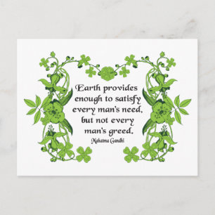 Carte Postale Citation de Gandhi : La Terre fournit assez pour s