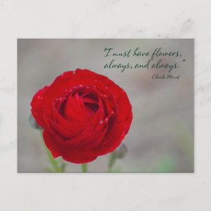 Carte Postale Citation de jardin Inspiration Fleur Rouge Monet