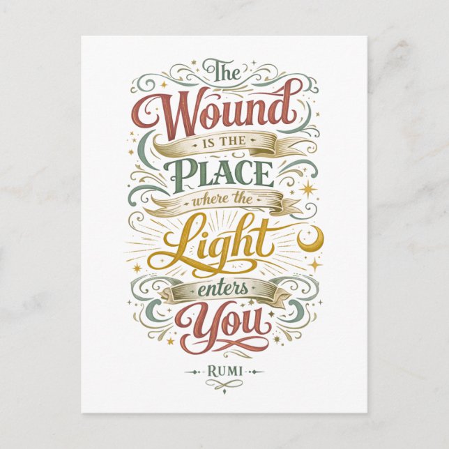 Carte Postale Citation de Rumi : Où la Lumière Vous Entre (Devant)
