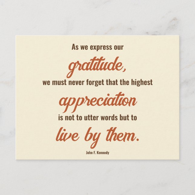 Carte Postale Citation de Thanksgiving de John F. Kennedy à deux (Devant)