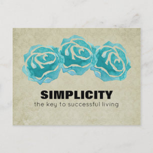 Carte Postale Citation de typographie simpliste avec Rose Turquo