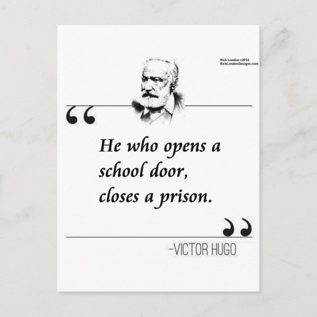 Carte Postale Citation de Victor Hugo pour l'ouverture de l'écol (Devant)