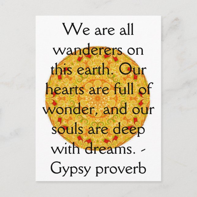 Carte Postale Citation de voyage de Gypsy Proverb (Devant)