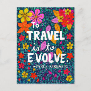 Carte Postale Citation de voyage pour la typographie des fleurs