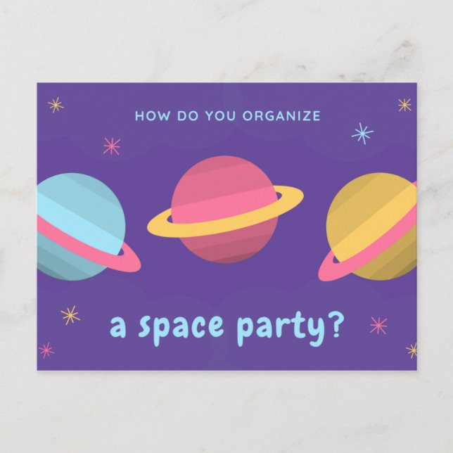 Carte Postale Citation drôle - Fête des planètes violettes (Devant)