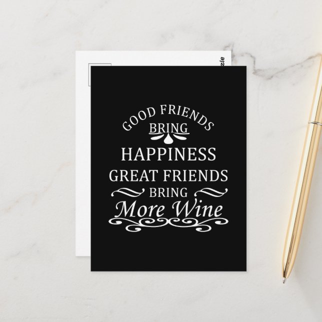 Carte Postale citation drôle sur le vin pour les amis (Devant/Arrière en situation)