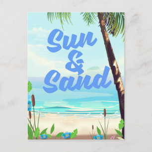 Carte Postale Citation inspirante Sun et Sand dessin animé poste