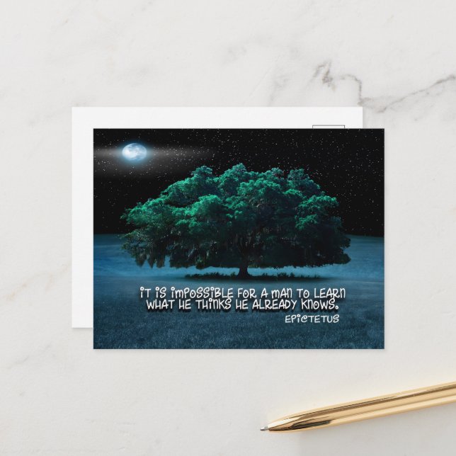 Carte Postale Citation Inspirationnelle Epictetus "Apprendre" (Devant/Arrière en situation)