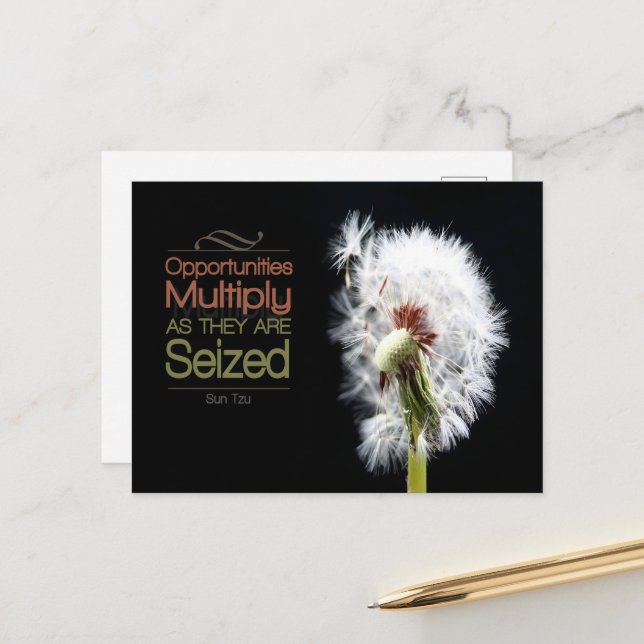 Carte Postale Citation Inspirationnelle Sun Tzu "Opportunités" (Devant/Arrière en situation)