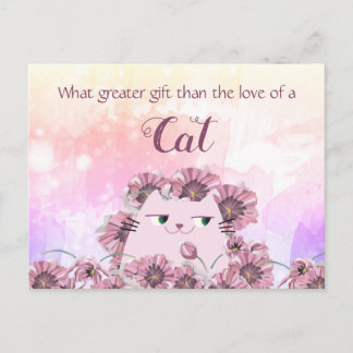 Carte Postale Citation Mignon de Chat et de Fleurs