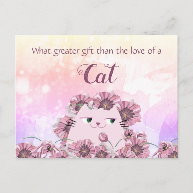 Carte Postale Citation Mignon de Chat et de Fleurs (Devant)