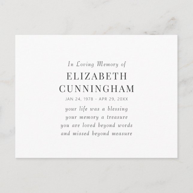 Carte Postale Citation Moderne Simple Mémorial En Mémoire Affect (Devant)