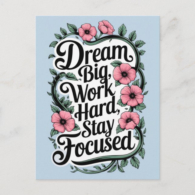 Carte Postale Citation motivationnelle et décorations florales (Devant)