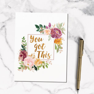 Carte Postale Citation Motivationnelle Joli Rose coloré Floral
