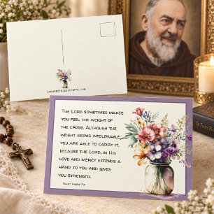 Carte Postale Citation Religieuse Catholique St. Padre Pio Flora