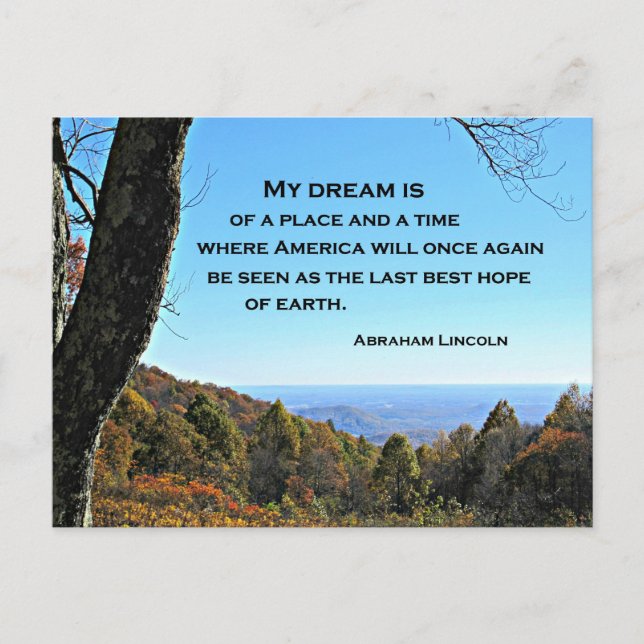 Carte Postale Citation sur l'Amérique par Abraham Lincoln (Devant)