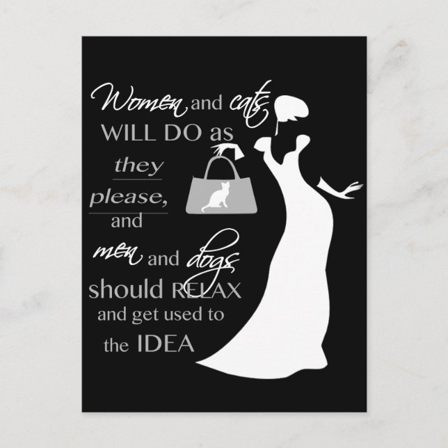Carte Postale Citation sur les femmes et les chats (Devant)