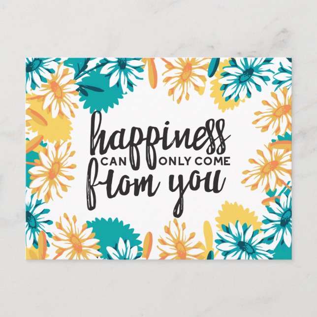 Carte Postale Citations de bonheur avec Motif de fleurs (Devant)