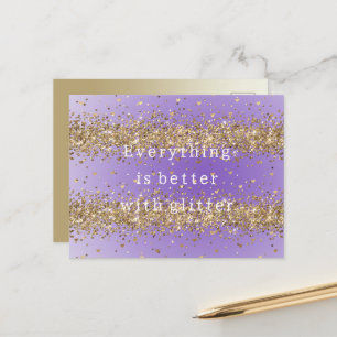 Carte Postale Citations de paillettes violettes aux cœurs d'or s
