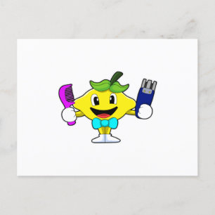 Carte Postale Citron comme coiffeur avec peigne et razor