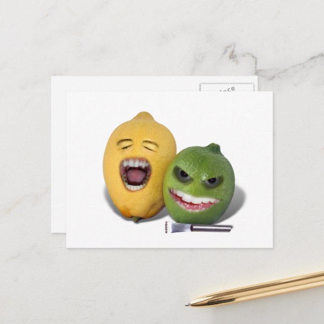 Carte Postale Citron et lime avec un zesteur (Devant/Arrière en situation)