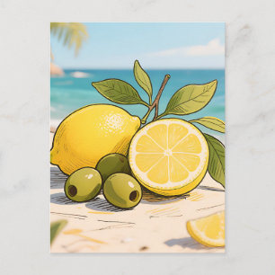 Carte Postale Citron Soleil Olive Fraîcheur Côtière