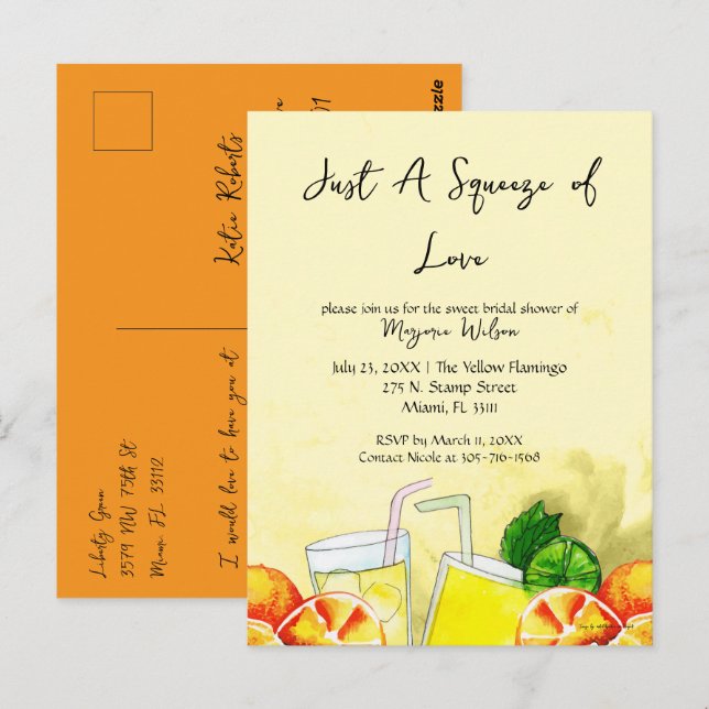 Carte Postale Citronnade Squeeze of Love Citron Fête de Mariage (Devant / Derrière)