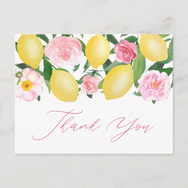 Carte Postale Citrons Calligraphie Florale Rose Merci (Devant)