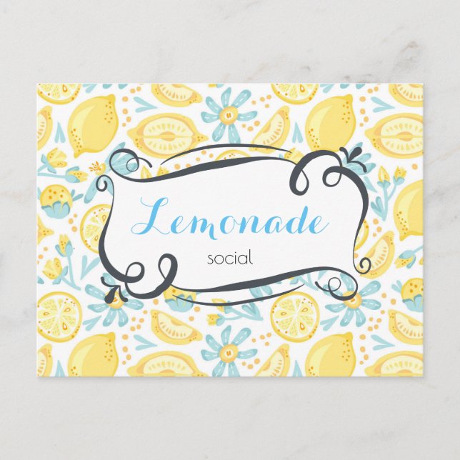 Carte Postale Citrons & Fleurs Motif Lemonade Invitation social (Devant)