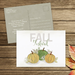 Carte Postale Citrouille Aquarelle Simple Festival d'Automne