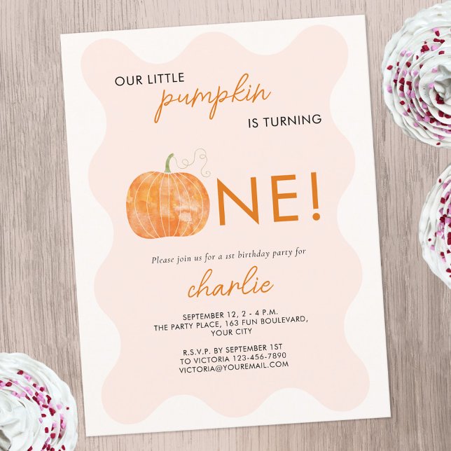 Carte Postale Citrouille Automne automne 1er anniversaire Invita (Our Little Pumpkin is Turning One fun first 1st birthday autumn fall themed personalized invitation)