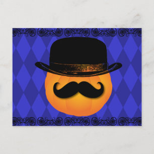 Carte Postale Citrouille avec moustache et casquette