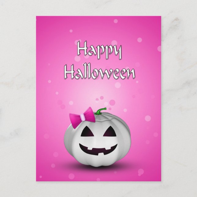Carte Postale Citrouille blanche Halloween rose girly (Devant)