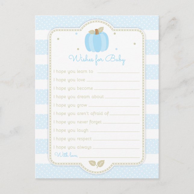 Carte Postale Citrouille bleu Baby Boy Shower Wings for Baby (Devant)