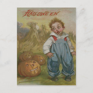 Carte Postale Citrouille Boy Jack-o'-lantern Pleine lune Haystac