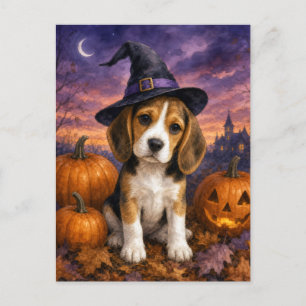 Carte Postale Citrouille Chapeau de Sorcière Beagle