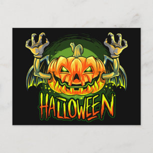 Carte Postale Citrouille Chauve-Souris Néon Halloween Effrayant