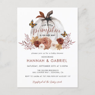 Carte Postale Citrouille Couple's Baby shower Terracotta Invitat