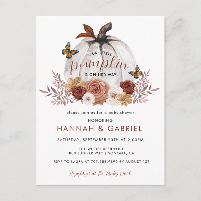 Carte Postale Citrouille Couple's Baby shower Terracotta Invitat (Devant)