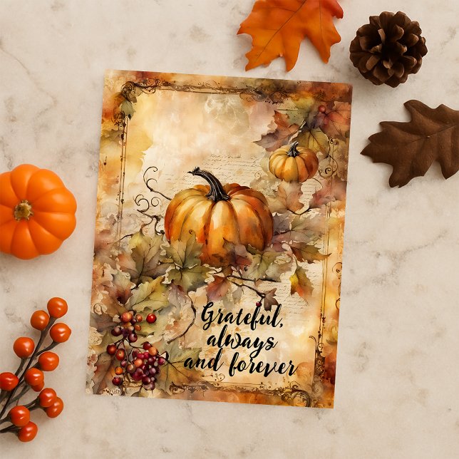 Carte Postale Citrouille d'aquarelle et feuilles d'automne (Créateur téléchargé)