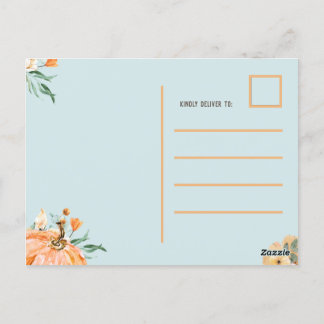 Carte Postale Citrouille d'automne Baby shower bleu,