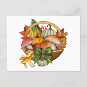 Carte Postale Citrouille d'automne et cueillette de paniers de c