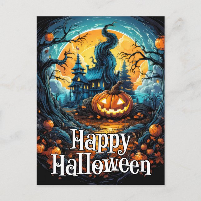 Carte Postale Citrouille de Halloween joyeuse et néfaste qui bri (Devant)