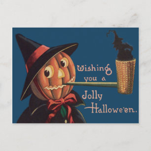 Carte Postale Citrouille de Jack O' Lantern Pipe de sorcière