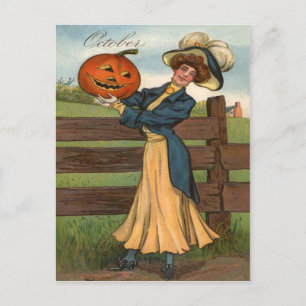 Carte Postale Citrouille de la Ferme Jack O' Lantern Femme Souri